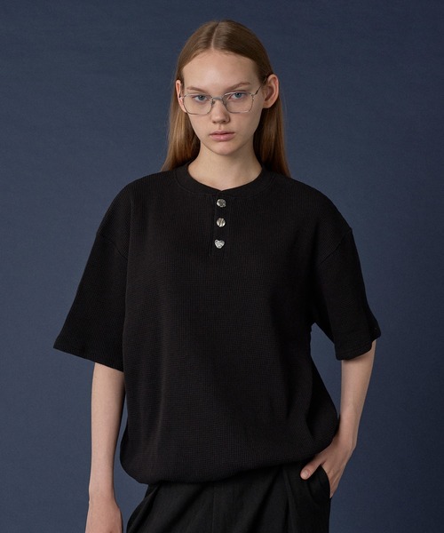 ONCILY（オンシェリー） tシャツ SILVER BUTTON HENRY NECK THERMAL T