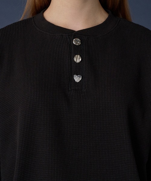 ONCILY tシャツ SILVER BUTTON HENRY NECK THERMAL T-SHIRT