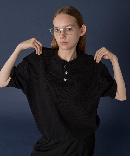ONCILY tシャツ SILVER BUTTON HENRY NECK THERMAL T-SHIRT