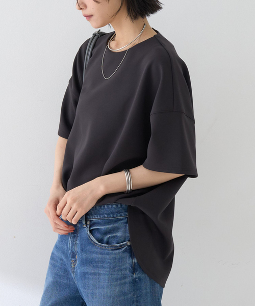ブラウス シャツ 「接触冷感」ストレッチダンボール半袖プルオーバー レディース
