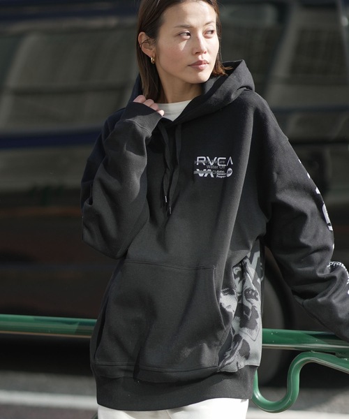 RVCA ブラック パーカー グラフィックプリント OUTLET】RVCA メンズ OVER PRINT HD パーカー 【2025年秋冬モデル】