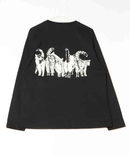 tシャツ 度詰め天竺 アニマル前後 プリント 長袖Tシャツ 猫  キャット CORISCO メンズ レディース | CORISCO | 16