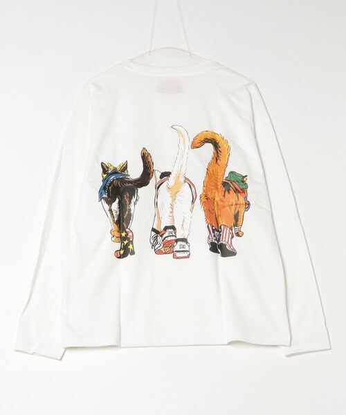 tシャツ 度詰め天竺 アニマル前後 プリント 長袖Tシャツ 猫  キャット CORISCO メンズ レディース | CORISCO | 18