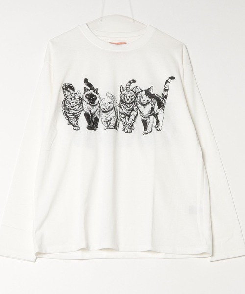 tシャツ 度詰め天竺 アニマル前後 プリント 長袖Tシャツ 猫  キャット CORISCO メンズ レディース | CORISCO | 01