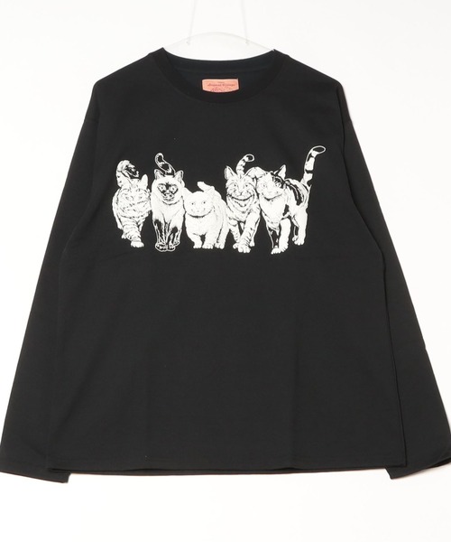 tシャツ 度詰め天竺 アニマル前後 プリント 長袖Tシャツ 猫  キャット CORISCO メンズ レディース | CORISCO | 02
