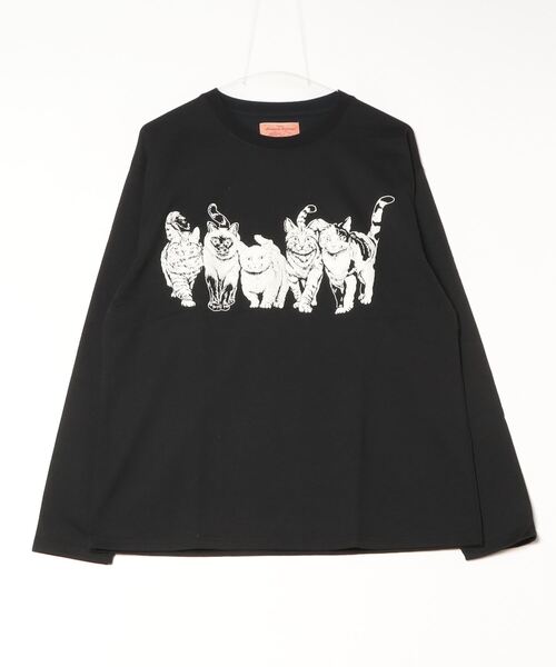 tシャツ 度詰め天竺 アニマル前後 プリント 長袖Tシャツ 猫  キャット CORISCO メンズ レディース | CORISCO | 15
