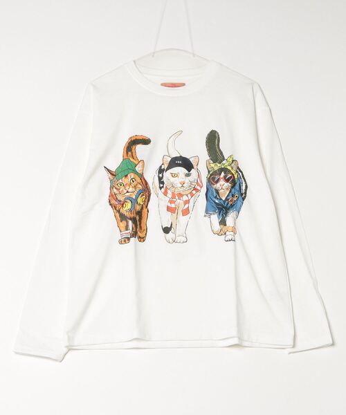 tシャツ 度詰め天竺 アニマル前後 プリント 長袖Tシャツ 猫  キャット CORISCO メンズ レディース | CORISCO | 17
