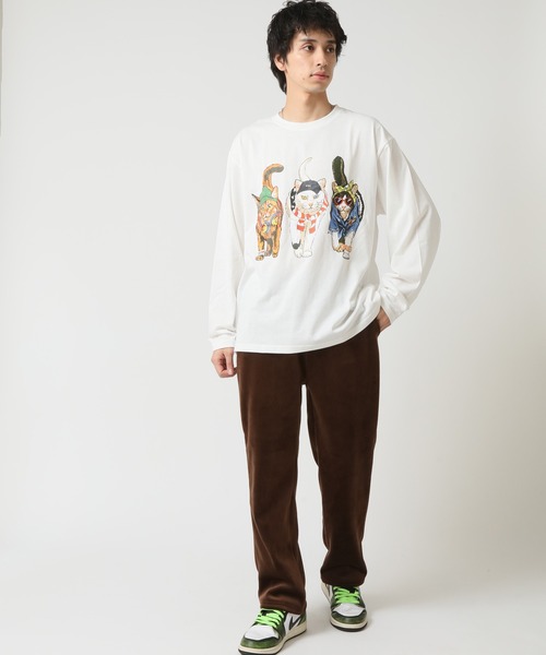 tシャツ 度詰め天竺 アニマル前後 プリント 長袖Tシャツ 猫  キャット CORISCO メンズ レディース | CORISCO | 07