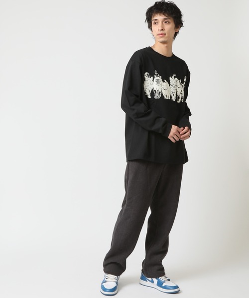 tシャツ 度詰め天竺 アニマル前後 プリント 長袖Tシャツ 猫  キャット CORISCO メンズ レディース | CORISCO | 09