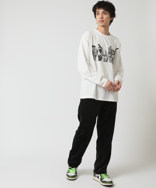 tシャツ 度詰め天竺 アニマル前後 プリント 長袖Tシャツ 猫  キャット CORISCO メンズ レディース | CORISCO | 11