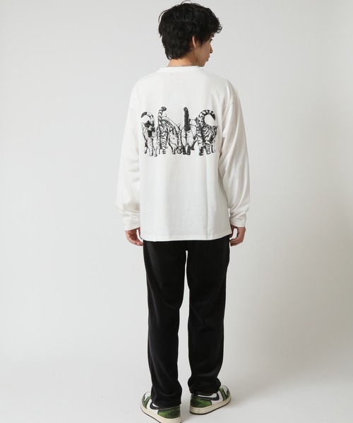 tシャツ 度詰め天竺 アニマル前後 プリント 長袖Tシャツ 猫  キャット CORISCO メンズ レディース | CORISCO | 12