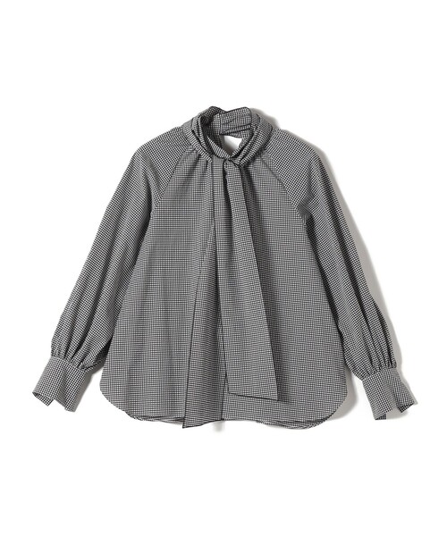 ブラウス シャツ SHIPS Primary Navy Label ストレッチ ギンガム ボウタイ ブラウス レディース