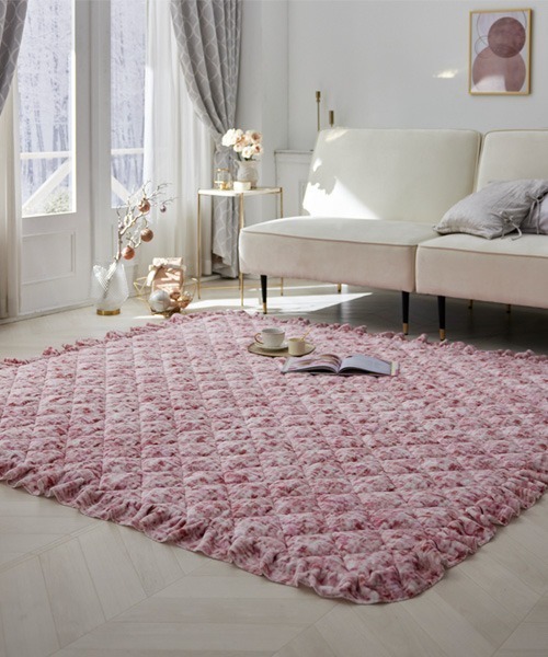 ラグ ラグマット 洗えるツイード柄フリルラグ│約130×185cm「フルーエ