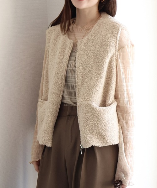 sin.ca ベスト ジレ フロントジップボアベスト レディース : ZOZOTOWN