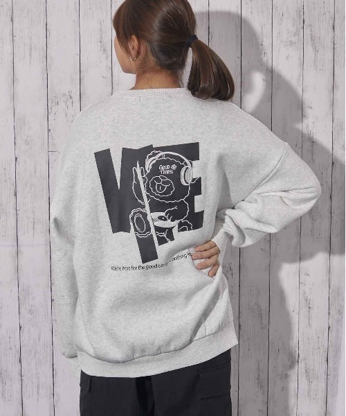 トレーナー スウェット 「バックくま刺繍×メッセージロゴ」レディース