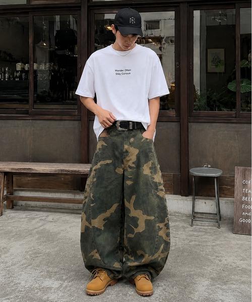 SPINNS（スピンズ） ワイドパンツ パンツ カモフラージュ柄バルーン