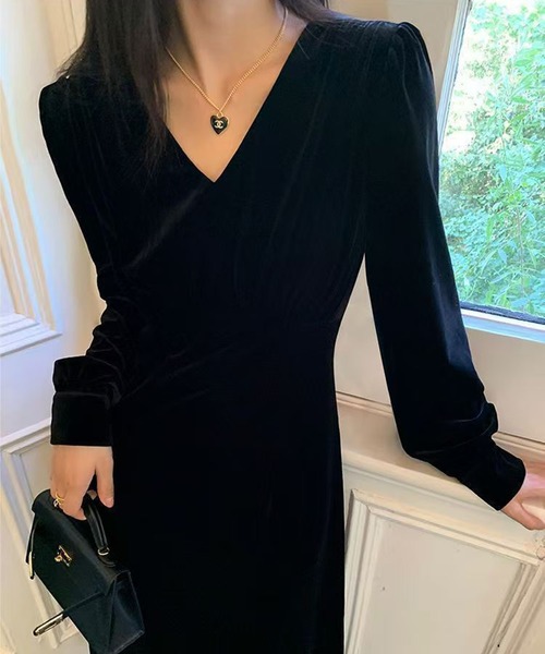 AsheKsha ワンピース ベルベットVネックロングドレス : ZOZOTOWN Yahoo