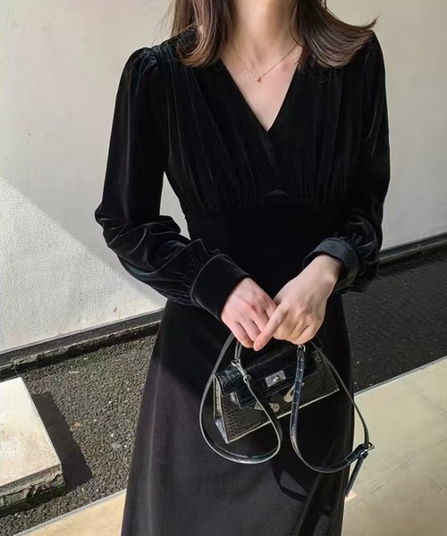 AsheKsha ワンピース ベルベットVネックロングドレス : ZOZOTOWN Yahoo
