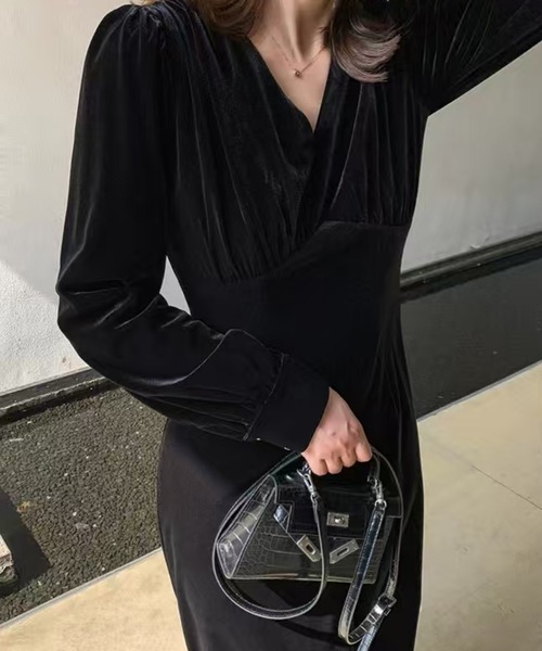 AsheKsha ワンピース ベルベットVネックロングドレス : ZOZOTOWN Yahoo