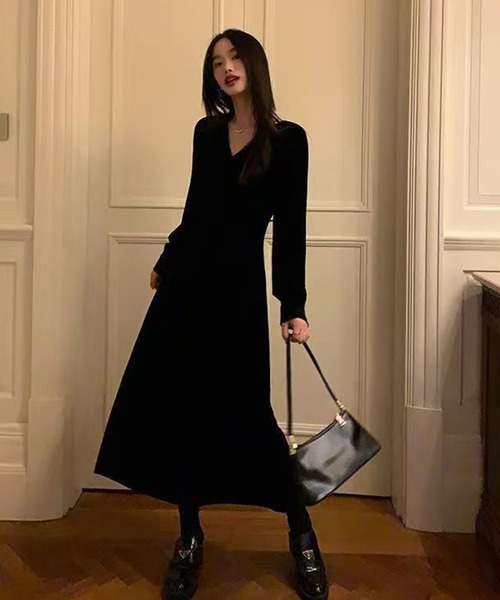 AsheKsha ワンピース ベルベットVネックロングドレス : ZOZOTOWN Yahoo