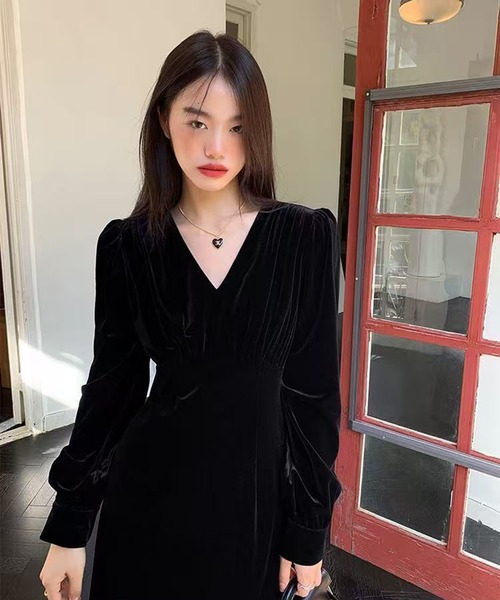 AsheKsha ワンピース ベルベットVネックロングドレス : ZOZOTOWN Yahoo