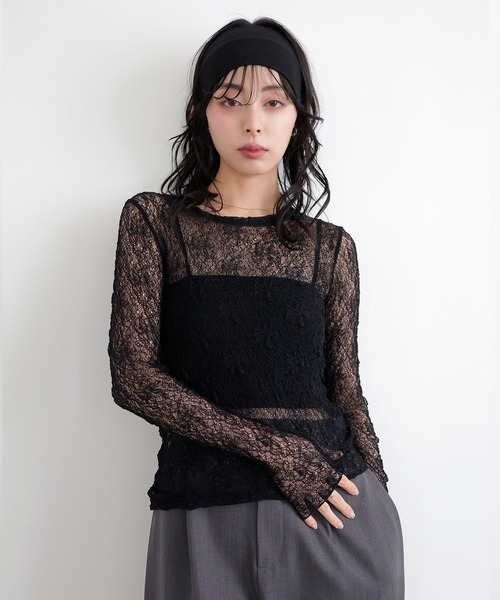 LIAN（リアン） tシャツ カットレースクルーネックトップス レディース