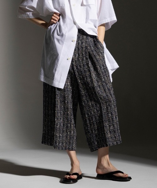 ワイドパンツ パンツ Robes ＆ Confections/ローブス＆コンフェクションズ/尾洲ツイードクロップドパンツ レディースの画像