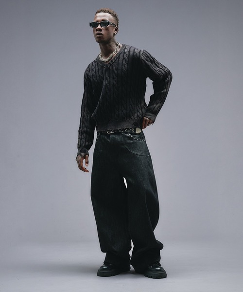 「ANDER HUNK」 長袖ニット LARGE ブラック メンズ_画像4
