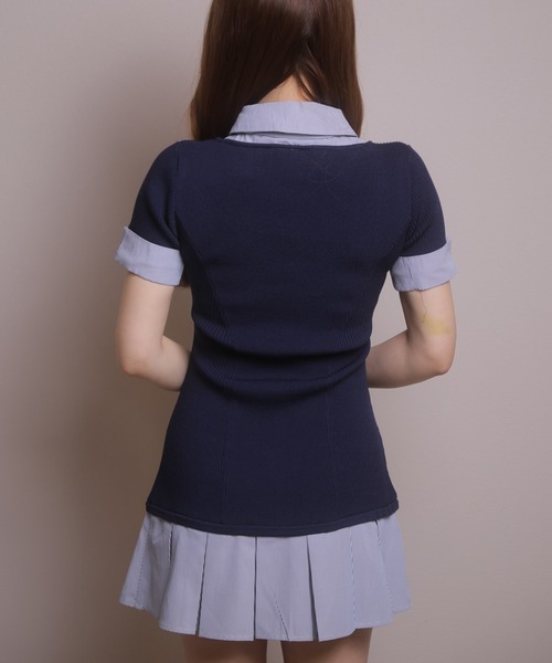 シャツワンピース リボンシャツドッキングワンピースの画像