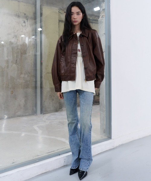 「GENERAL IDEA」 ブーツカットデニムパンツ S ライトブルー レディース_画像3