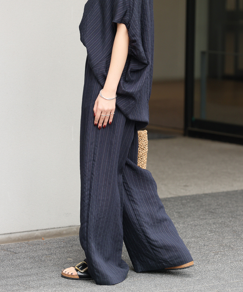 ワイドパンツ パンツ 「追加2」N/Rダブルストライプパンツ レディースの画像