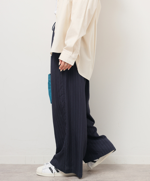 ワイドパンツ パンツ 「追加2」N/Rダブルストライプパンツ レディースの画像