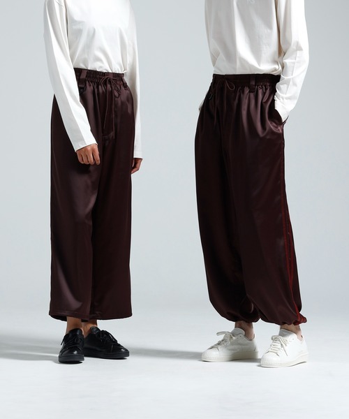 Y-3 ドローストリング サルエルパンツ ダークブラウン Y-3 パンツ SATIN GRADIENT 3 STRIPES TRACK PANTS メンズ レディース