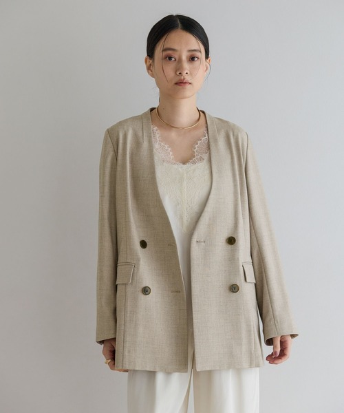 美品　Porter Classic ノーカラージャケット L ベージュ A part by（アパートバイ） ジャケット ノーカラージャケット