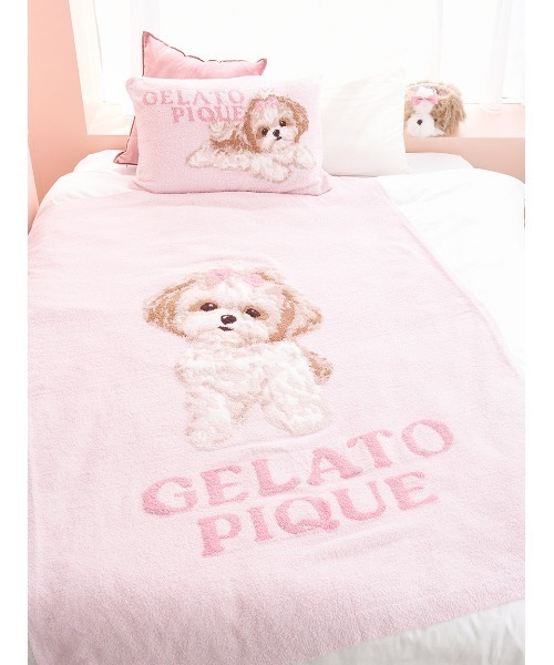 新品タグ付きgelato pique 犬デザイン 枕カバー ピンク gelato pique Sleep ベッド 寝具 「Sleep」リボンDOGモチーフ