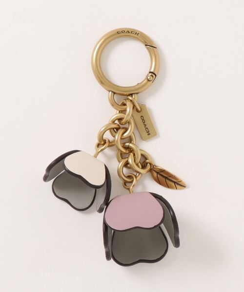極美品COACHコーチティーローズ シグネチャーキーホルダーチャーム 美