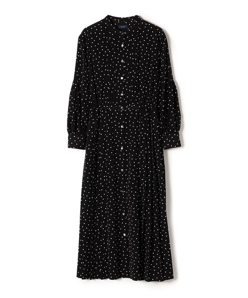☆新品未使用　シップス　ドットプリーツワンピースS 黒 SHIPS（シップス） ワンピース 「手洗い可能」ドット / 花柄 バンド