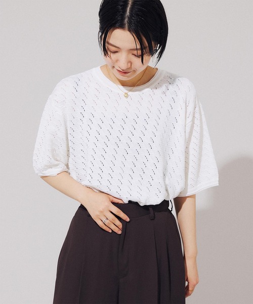ニット 透かし編み ニットTシャツ メンズ レディース : 73131479  