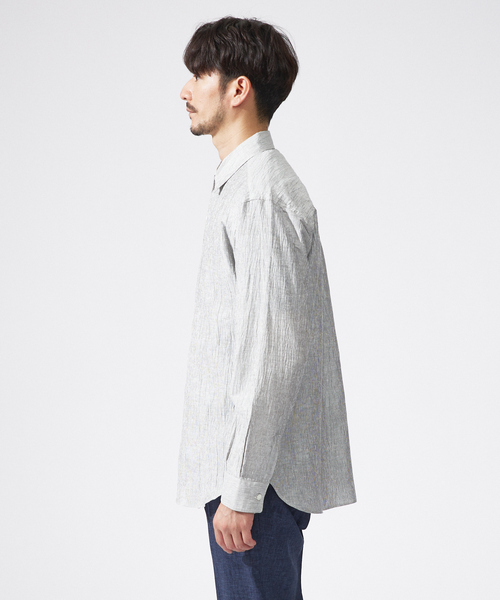 ABAHOUSE シャツ 「リネンワッシャー」ストライプ 長袖シャツ