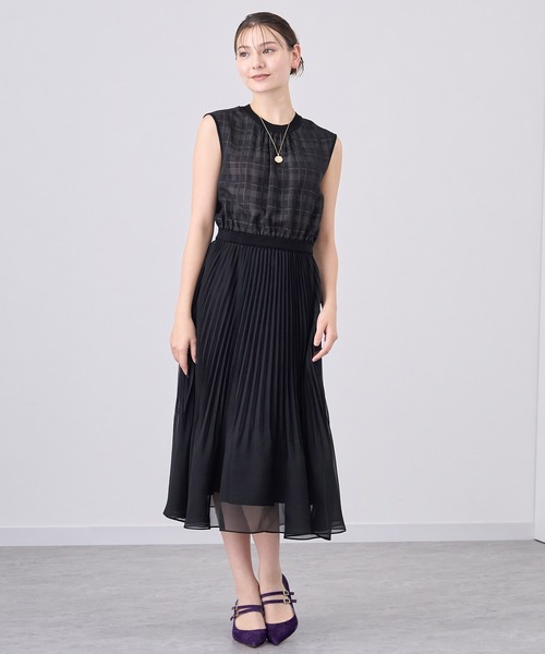 ANAYI ワンピース チェックオーガン重ねプリーツワンピース