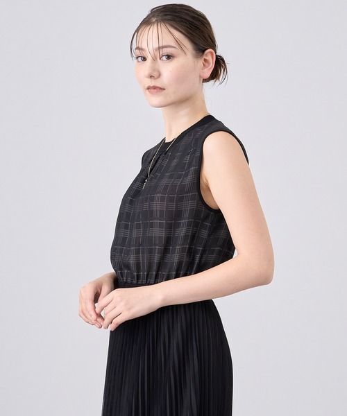 ANAYI ワンピース チェックオーガン重ねプリーツワンピース