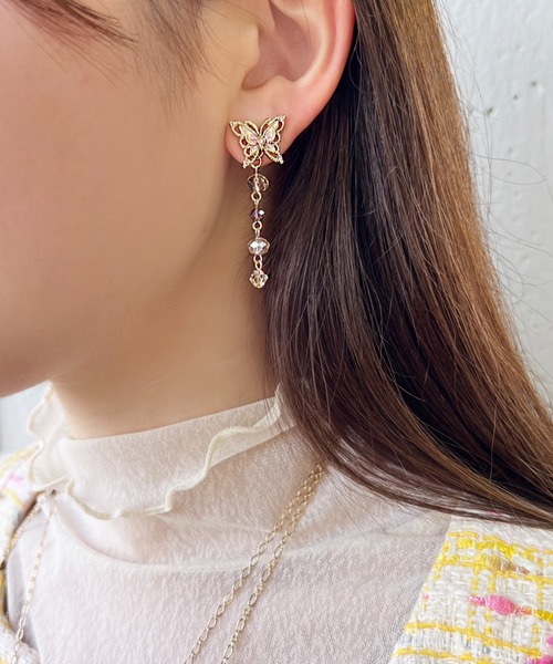 イヤリング 蝶モチーフ 2WAYイヤリング レディース : 81173479  