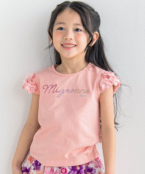 tシャツ Tシャツ シフォンフラワー袖ラインストーンTシャツ(90~150cm 