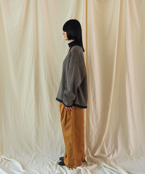 Aphlotus セーター ニット Wジャガード ディープVネック グラフィック