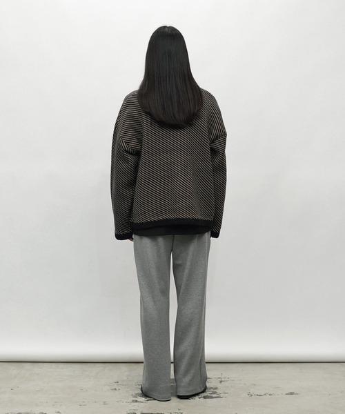 Aphlotus セーター ニット Wジャガード ディープVネック グラフィック