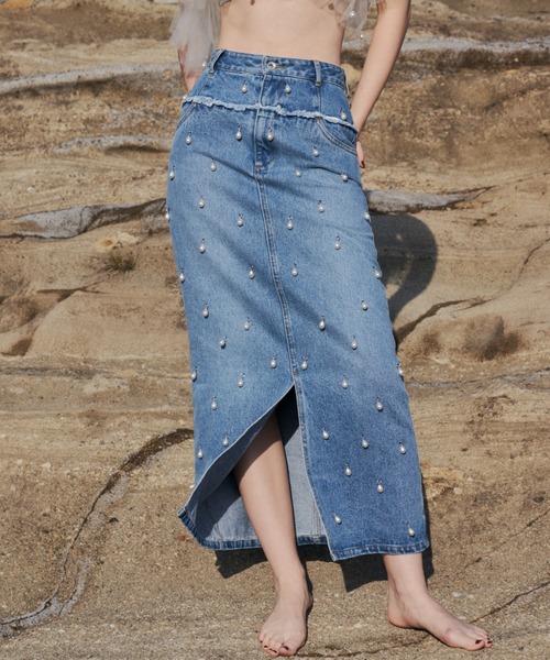 JOSE MOON ジョゼムーン　今期　デニムスカート　ブラック　38 JOSE MOON デニムスカート DENIM LONG SKIRT with PEARL/デニム