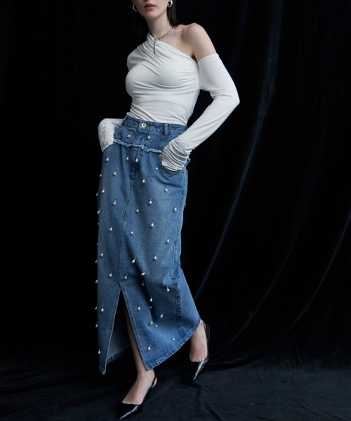 JOSE MOON デニムスカート DENIM LONG SKIRT with PEARL/デニム