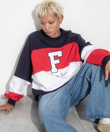 GOSTAR DE FUGA×FILA 別注スタンドプルオーバースウェット　黒 FILA（フィラ） トレーナー スウェット ∴WEGO/別注FILAパネル切替プル