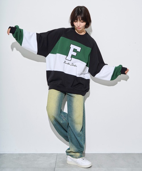 FILA トレーナー スウェット ∴WEGO/別注FILAパネル切替プルオーバー