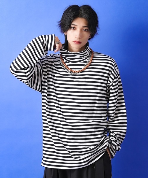 ashuhari (アシュハリ) ストライプ 五分袖Tシャツ ボーダー